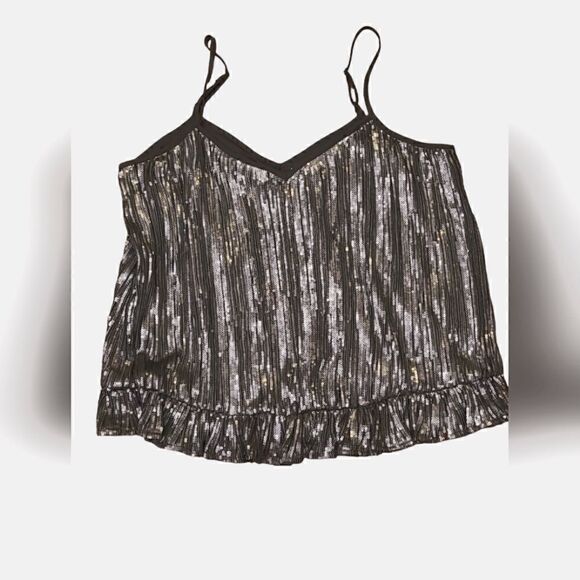 Anthropologie Grey Amelie Beaded Cami Top, Adjustable Straps, ruffled Hem| 8 - Picture 2 of 10